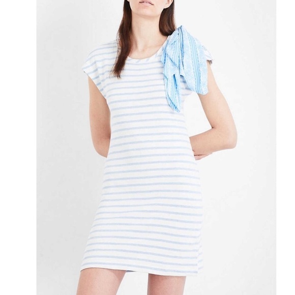 Claudie Pierlot Timber Striped Jersey Mini Dress in White Blue Sz 2 - Picture 1 of 10